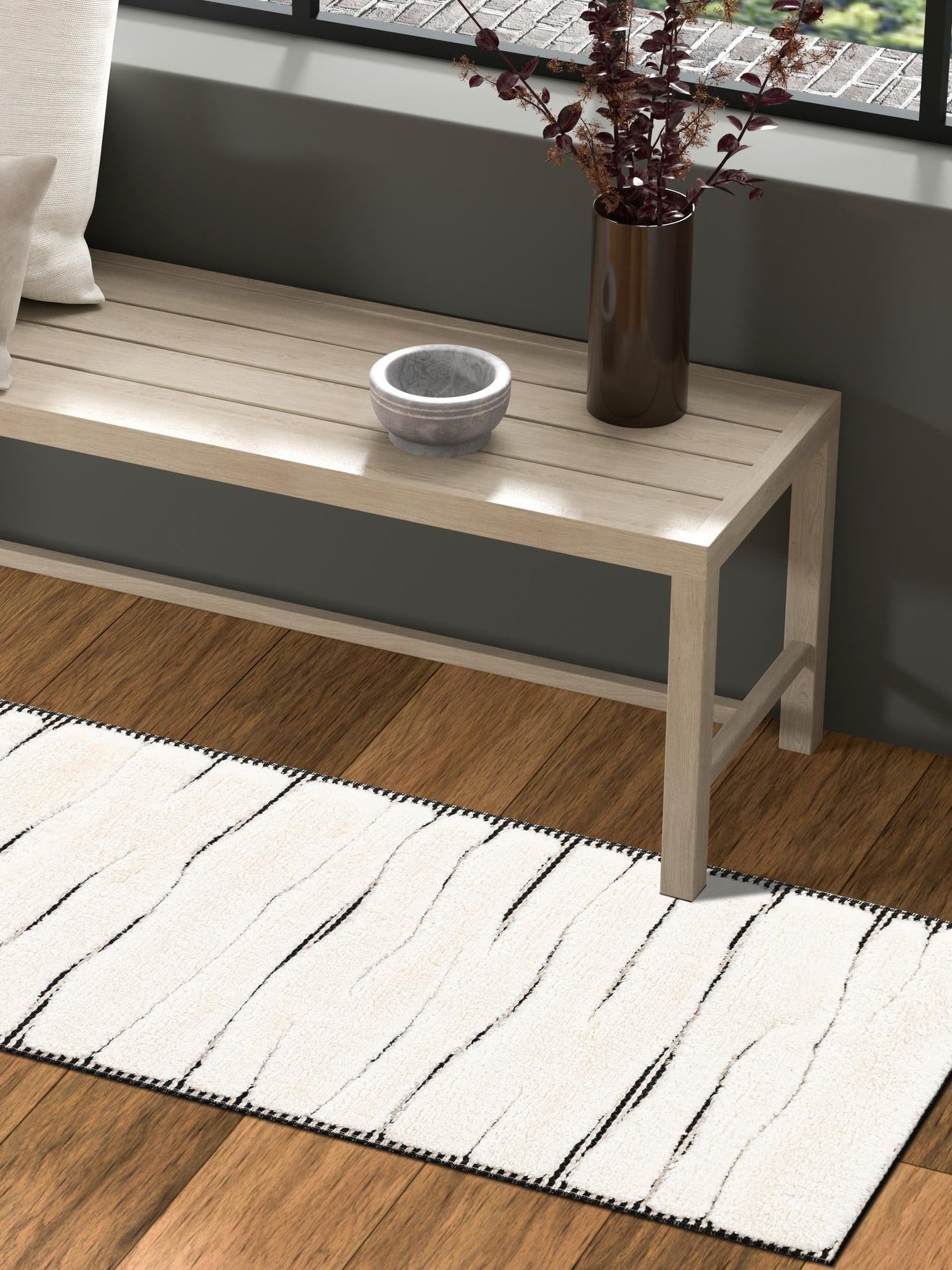 Ivory White 2' x 6' 1 Prismatic Runner Area Rug Modern Geometric Unique Design Carpet for Contemporary Interior Home Decorating for Sale at Rug Engine