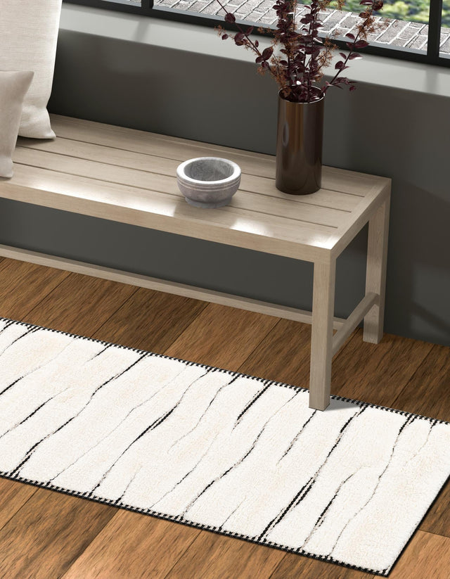 Ivory White 2' x 6' 1 Prismatic Runner Area Rug Modern Geometric Unique Design Carpet for Contemporary Interior Home Decorating for Sale at Rug Engine