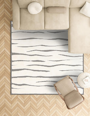 Ivory White 10' x 10' Prismatic Square Area Rug Modern Geometric Unique Design Carpet for Contemporary Interior Home Decorating for Sale at Rug Engine