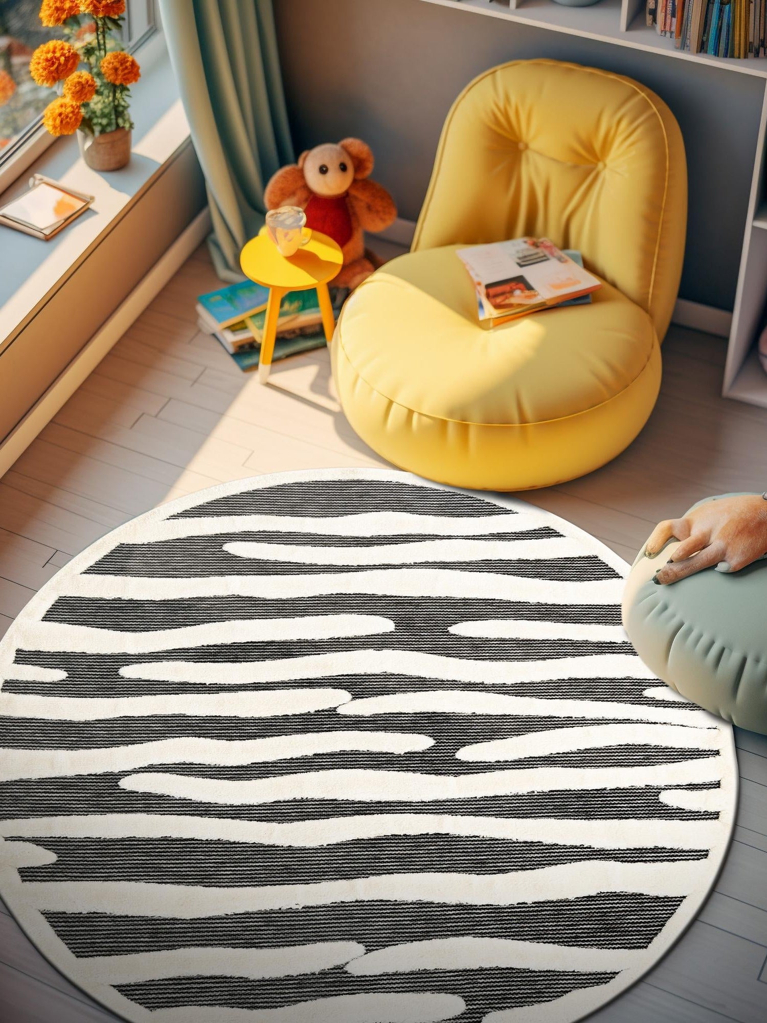 Gray 7' 10 x 7' 10 Prismatic Round Area Rug Modern Geometric Unique Design Carpet for Contemporary Interior Home Decorating for Sale at Rug Engine