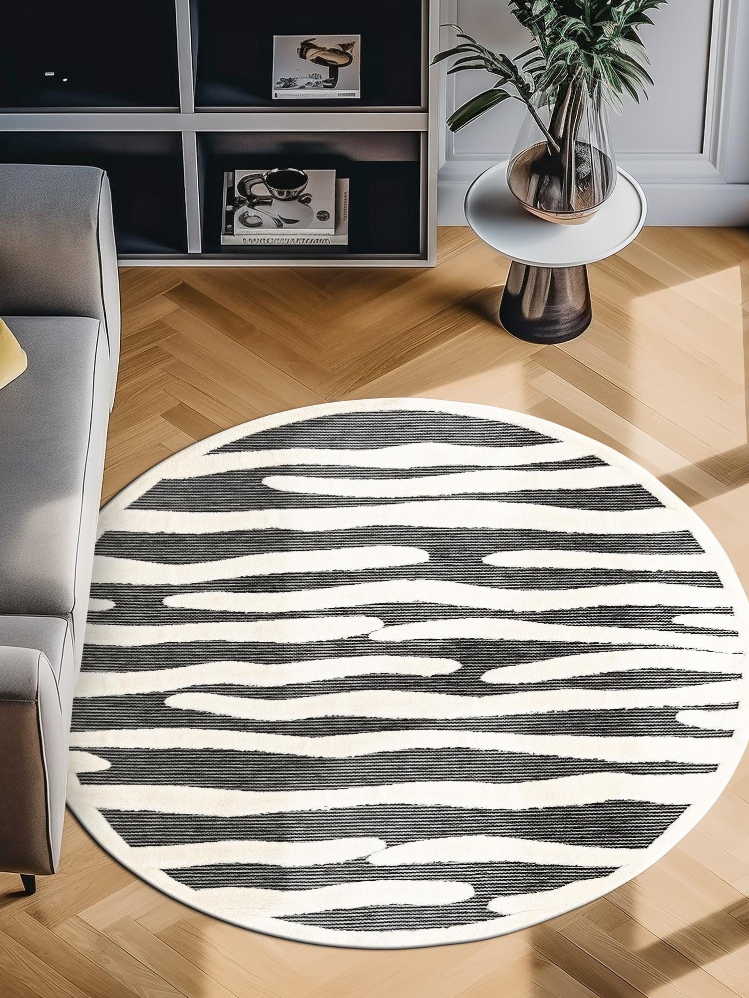 Gray 7' 10 x 7' 10 Prismatic Round Area Rug Modern Geometric Unique Design Carpet for Contemporary Interior Home Decorating for Sale at Rug Engine
