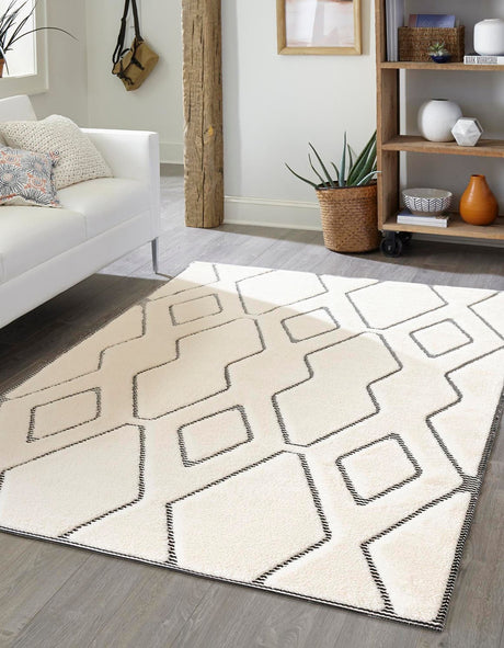 Ivory White 7' 10 x 10' Prismatic Rectangle Area Rug Modern Geometric Unique Design Carpet for Contemporary Interior Home Decorating for Sale at Rug Engine