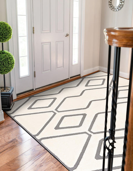Ivory White 7' 10 x 10' Prismatic Rectangle Area Rug Modern Geometric Unique Design Carpet for Contemporary Interior Home Decorating for Sale at Rug Engine