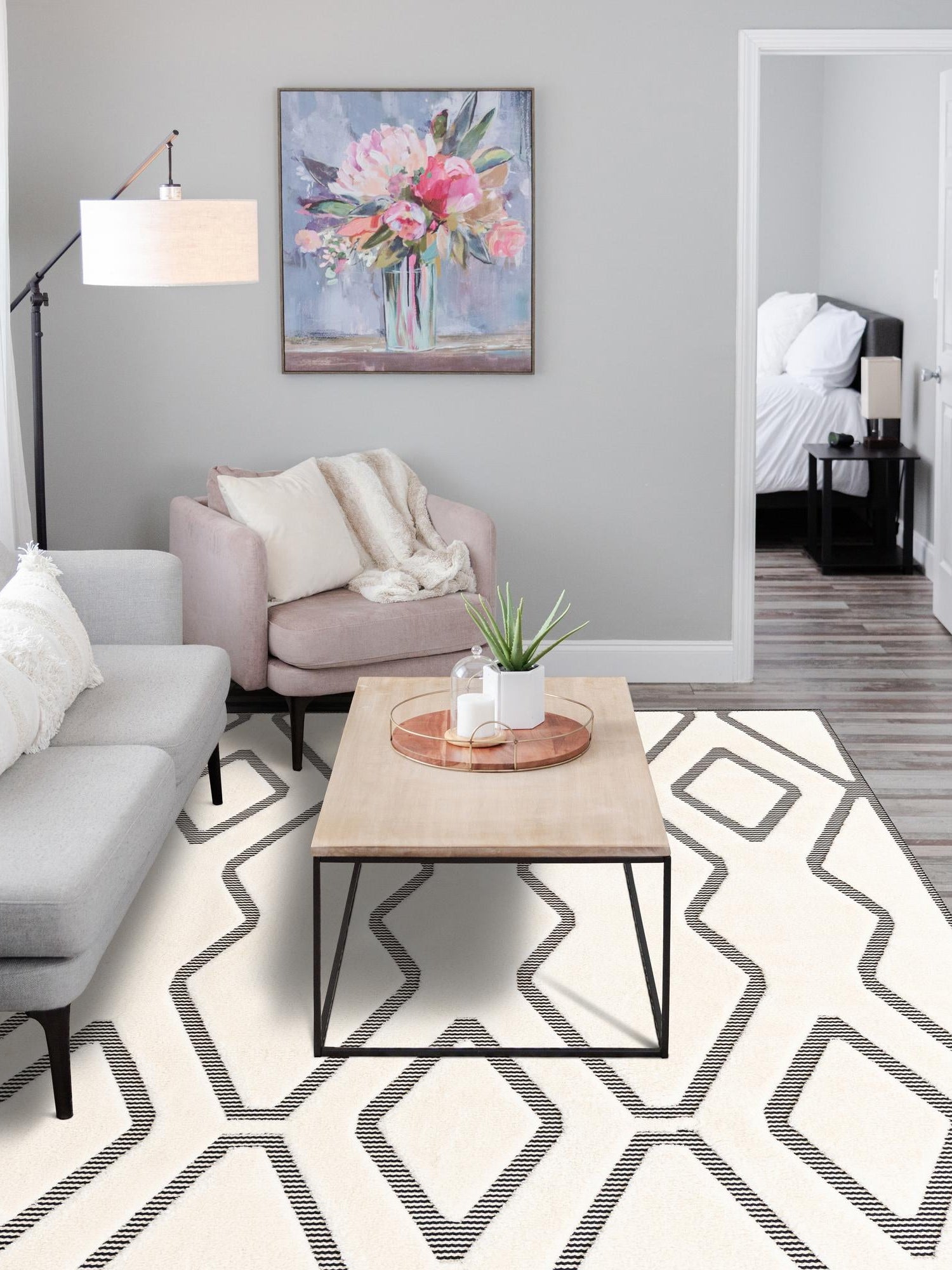 Ivory White 5' 3 x 8' Prismatic Rectangle Area Rug Modern Geometric Unique Design Carpet for Contemporary Interior Home Decorating for Sale at Rug Engine