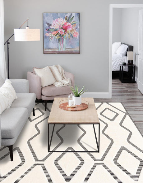 Ivory White 5' 1 x 7' 1 Prismatic Rectangle Area Rug Modern Geometric Unique Design Carpet for Contemporary Interior Home Decorating for Sale at Rug Engine
