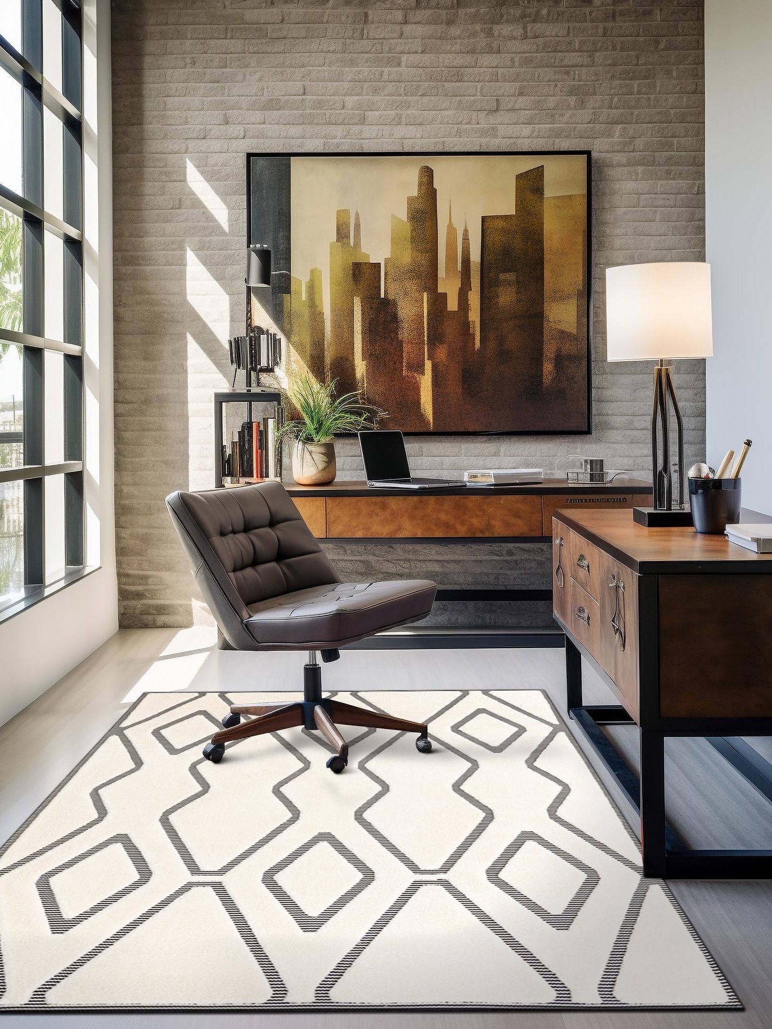 Ivory White 7' 10 x 10' Prismatic Rectangle Area Rug Modern Geometric Unique Design Carpet for Contemporary Interior Home Decorating for Sale at Rug Engine