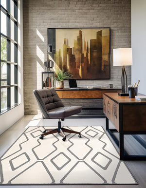 Ivory White 5' 1 x 7' 1 Prismatic Rectangle Area Rug Modern Geometric Unique Design Carpet for Contemporary Interior Home Decorating for Sale at Rug Engine