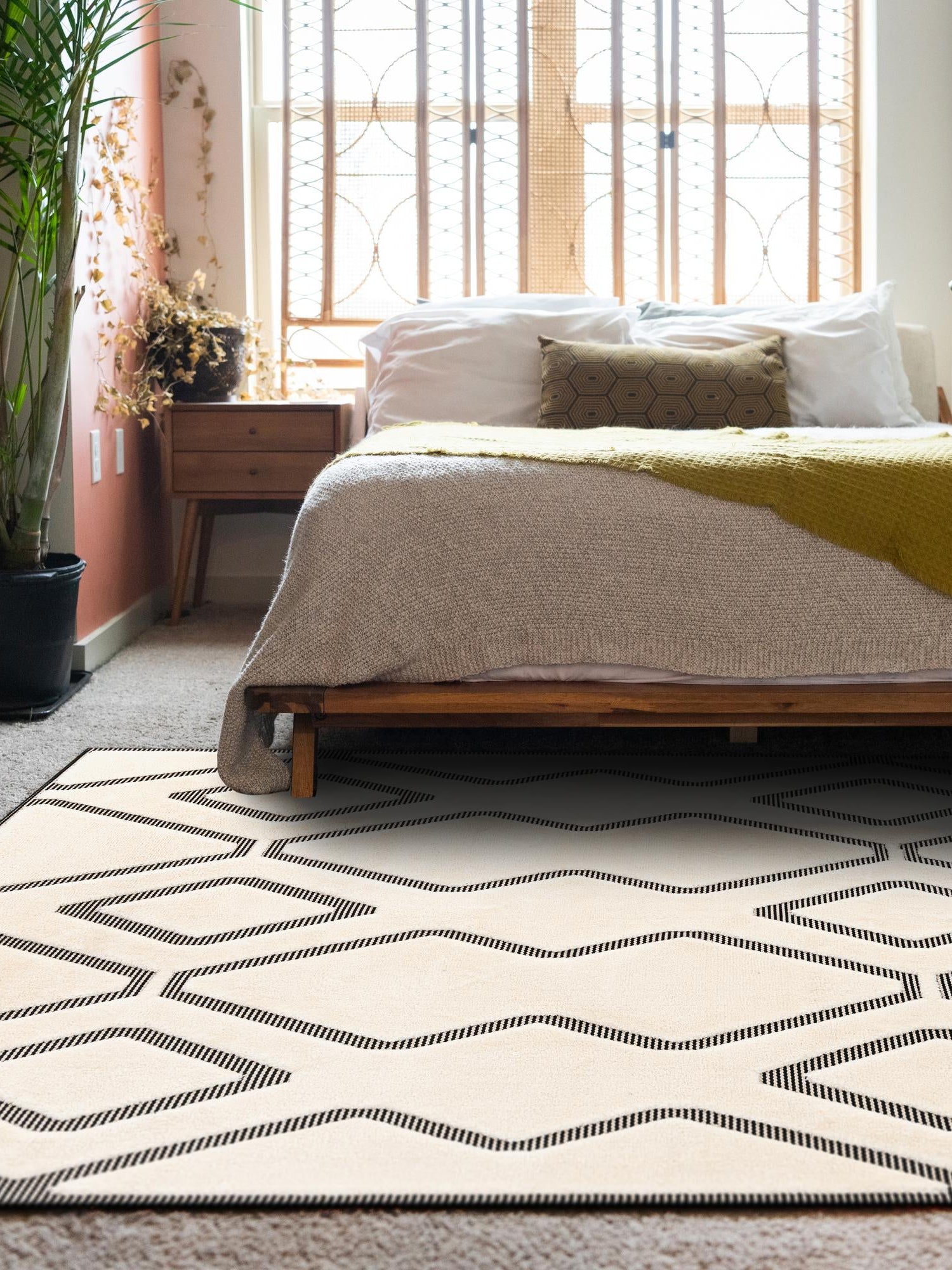 Ivory White 6' 1 x 9' Prismatic Rectangle Area Rug Modern Geometric Unique Design Carpet for Contemporary Interior Home Decorating for Sale at Rug Engine