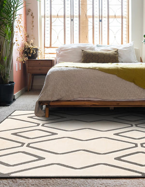 Ivory White 6' 1 x 9' Prismatic Rectangle Area Rug Modern Geometric Unique Design Carpet for Contemporary Interior Home Decorating for Sale at Rug Engine