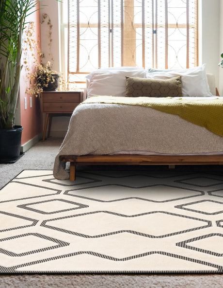 Ivory White 5' 1 x 7' 1 Prismatic Rectangle Area Rug Modern Geometric Unique Design Carpet for Contemporary Interior Home Decorating for Sale at Rug Engine