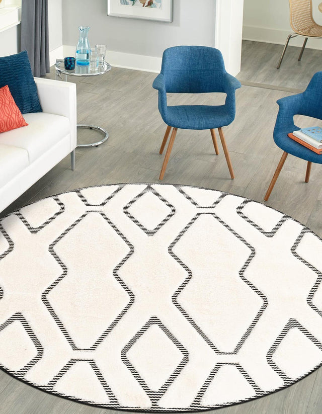 Ivory White 7' 10 x 7' 10 Prismatic Round Area Rug Modern Geometric Unique Design Carpet for Contemporary Interior Home Decorating for Sale at Rug Engine