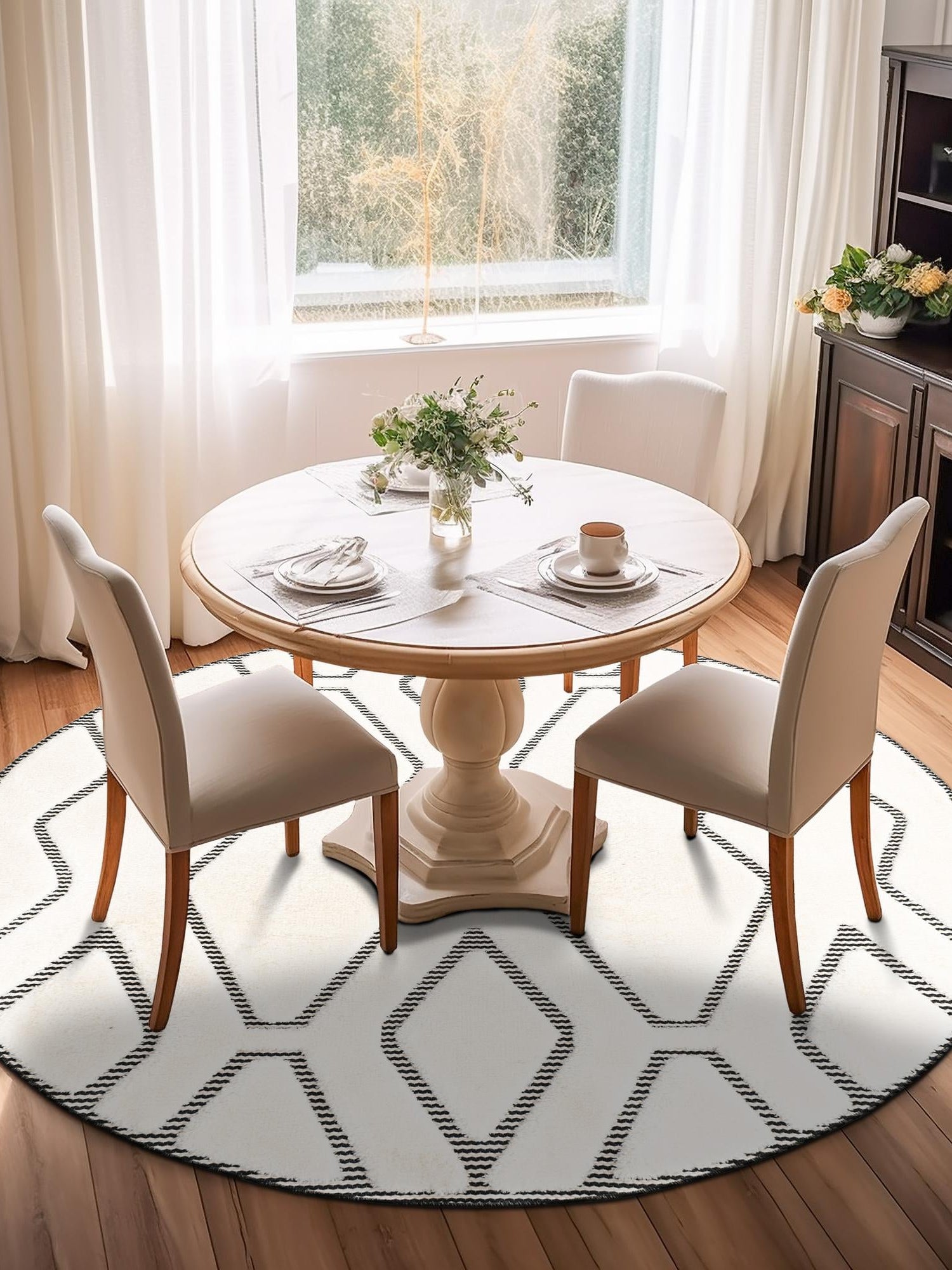 Ivory White 7' 10 x 7' 10 Prismatic Round Area Rug Modern Geometric Unique Design Carpet for Contemporary Interior Home Decorating for Sale at Rug Engine