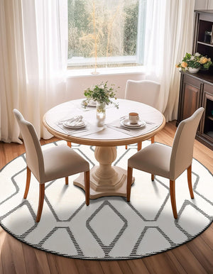 Ivory White 7' 10 x 7' 10 Prismatic Round Area Rug Modern Geometric Unique Design Carpet for Contemporary Interior Home Decorating for Sale at Rug Engine