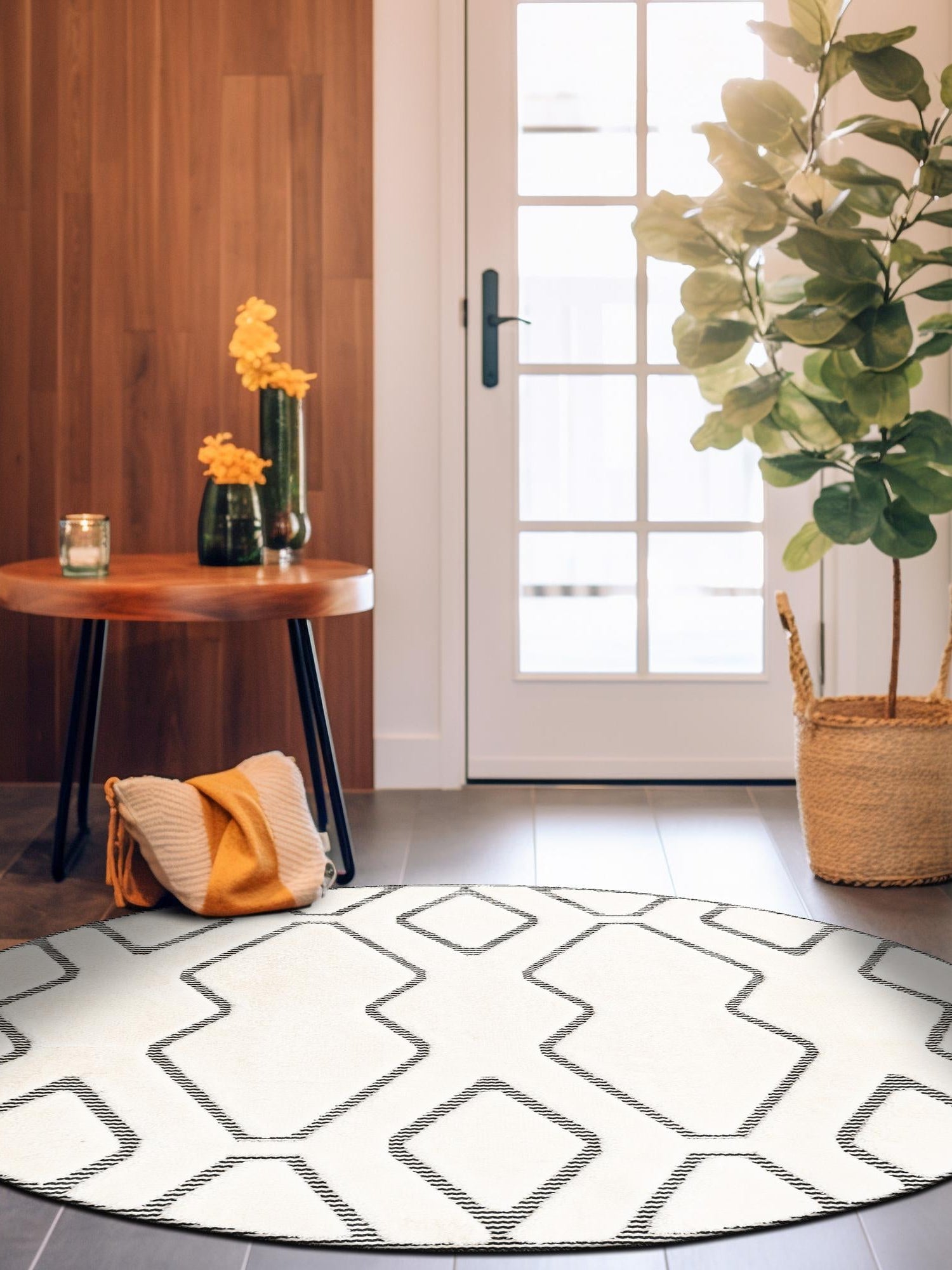 Ivory White 7' 10 x 7' 10 Prismatic Round Area Rug Modern Geometric Unique Design Carpet for Contemporary Interior Home Decorating for Sale at Rug Engine
