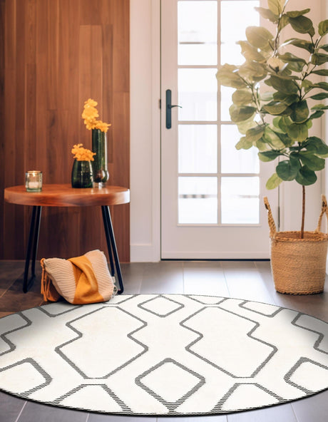 Ivory White 7' 10 x 7' 10 Prismatic Round Area Rug Modern Geometric Unique Design Carpet for Contemporary Interior Home Decorating for Sale at Rug Engine