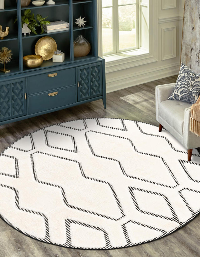 Ivory White 3' 1 x 3' 1 Prismatic Round Area Rug Modern Geometric Unique Design Carpet for Contemporary Interior Home Decorating for Sale at Rug Engine