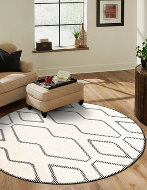 Ivory White 7' 10 x 7' 10 Prismatic Round Area Rug Modern Geometric Unique Design Carpet for Contemporary Interior Home Decorating for Sale at Rug Engine