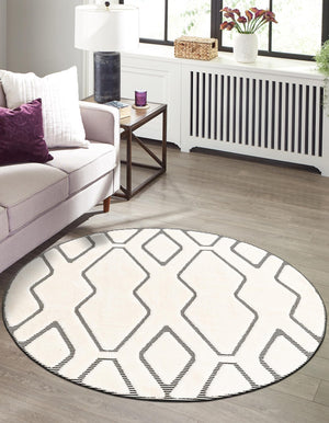 Ivory White 7' 10 x 7' 10 Prismatic Round Area Rug Modern Geometric Unique Design Carpet for Contemporary Interior Home Decorating for Sale at Rug Engine