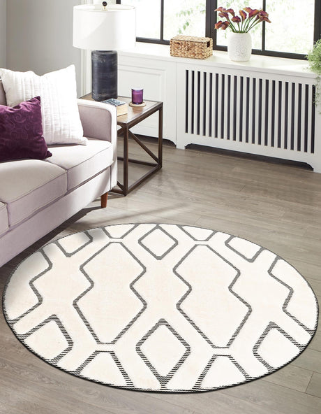 Ivory White 7' 10 x 7' 10 Prismatic Round Area Rug Modern Geometric Unique Design Carpet for Contemporary Interior Home Decorating for Sale at Rug Engine