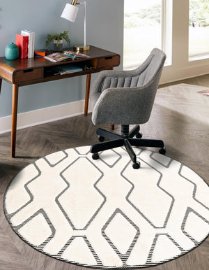 Ivory White 7' 10 x 7' 10 Prismatic Round Area Rug Modern Geometric Unique Design Carpet for Contemporary Interior Home Decorating for Sale at Rug Engine