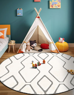 Ivory White 7' 10 x 7' 10 Prismatic Round Area Rug Modern Geometric Unique Design Carpet for Contemporary Interior Home Decorating for Sale at Rug Engine