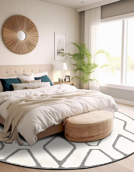 Ivory White 3' 1 x 3' 1 Prismatic Round Area Rug Modern Geometric Unique Design Carpet for Contemporary Interior Home Decorating for Sale at Rug Engine
