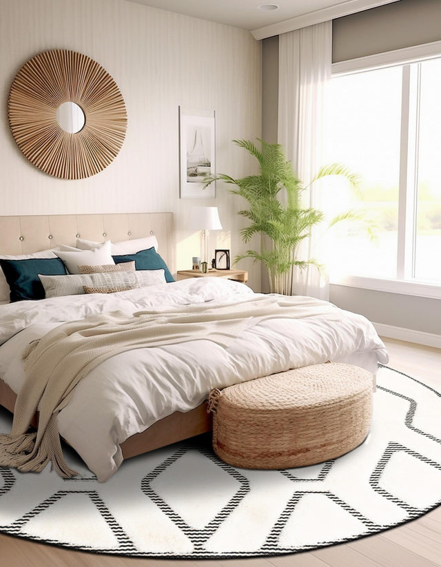 Ivory White 7' 10 x 7' 10 Prismatic Round Area Rug Modern Geometric Unique Design Carpet for Contemporary Interior Home Decorating for Sale at Rug Engine