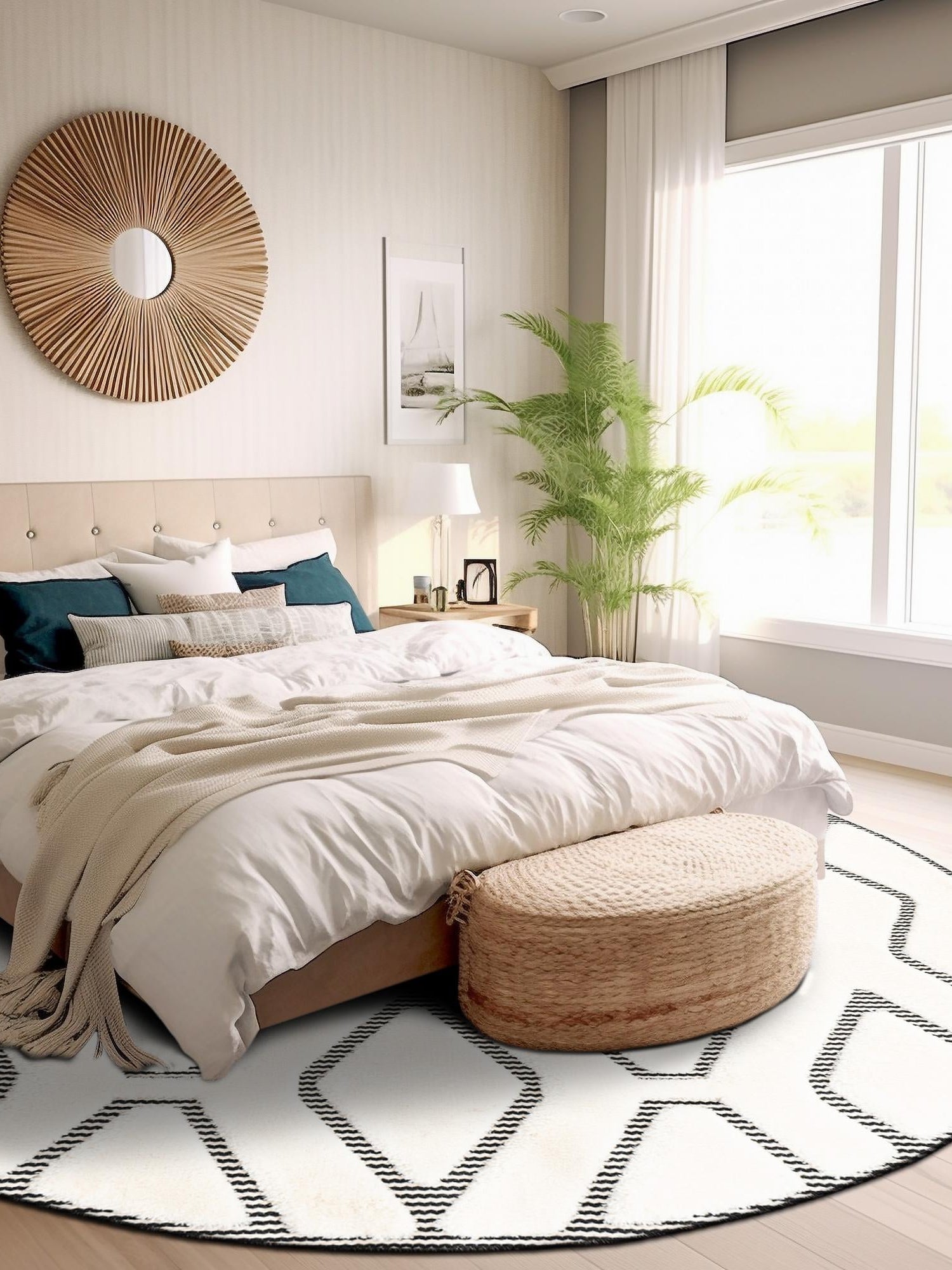 Ivory White 6' 1 x 6' 1 Prismatic Round Area Rug Modern Geometric Unique Design Carpet for Contemporary Interior Home Decorating for Sale at Rug Engine