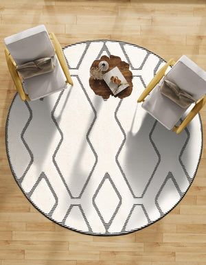 Ivory White 3' 1 x 3' 1 Prismatic Round Area Rug Modern Geometric Unique Design Carpet for Contemporary Interior Home Decorating for Sale at Rug Engine