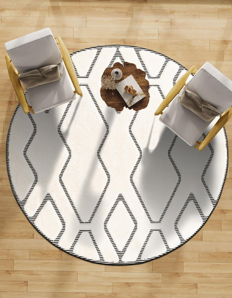 Ivory White 3' 1 x 3' 1 Prismatic Round Area Rug Modern Geometric Unique Design Carpet for Contemporary Interior Home Decorating for Sale at Rug Engine