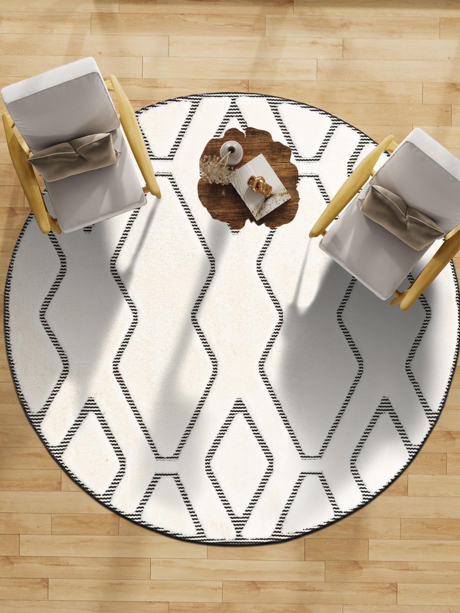Ivory White 7' 10 x 7' 10 Prismatic Round Area Rug Modern Geometric Unique Design Carpet for Contemporary Interior Home Decorating for Sale at Rug Engine