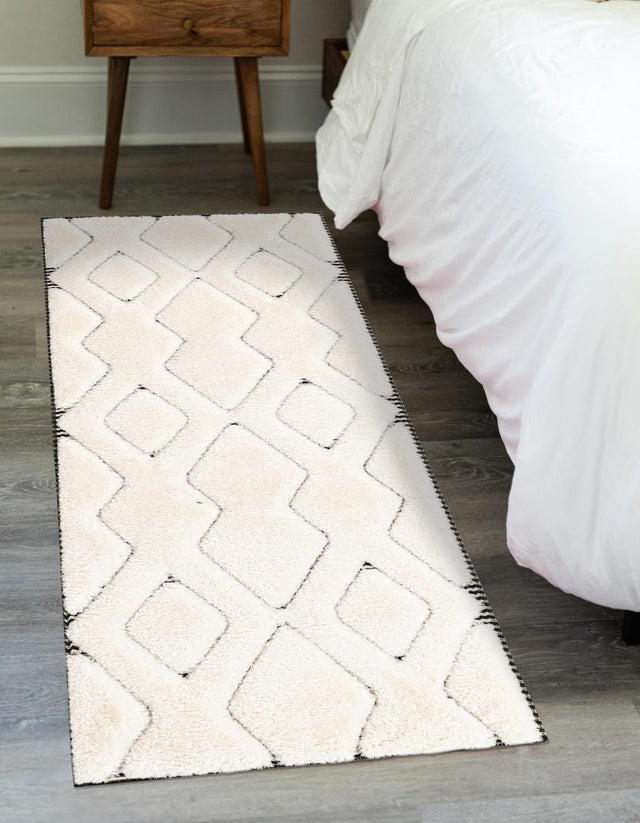 Ivory White 2' x 5' 1 Prismatic Runner Area Rug Modern Geometric Unique Design Carpet for Contemporary Interior Home Decorating for Sale at Rug Engine