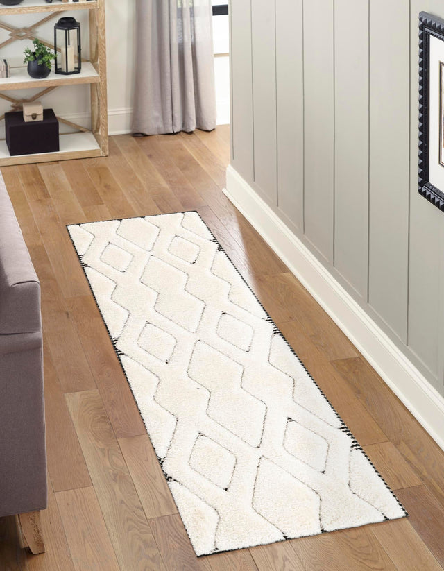 Ivory White 2' x 5' 1 Prismatic Runner Area Rug Modern Geometric Unique Design Carpet for Contemporary Interior Home Decorating for Sale at Rug Engine