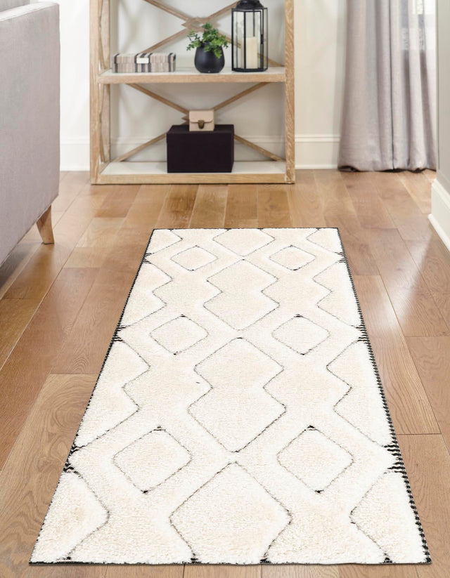 Ivory White 2' 7 x 8' Prismatic Runner Area Rug Modern Geometric Unique Design Carpet for Contemporary Interior Home Decorating for Sale at Rug Engine