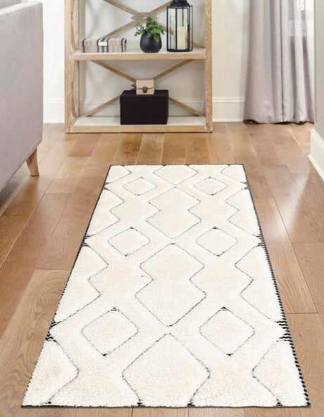 Ivory White 2' 7 x 12' Prismatic Runner Area Rug Modern Geometric Unique Design Carpet for Contemporary Interior Home Decorating for Sale at Rug Engine
