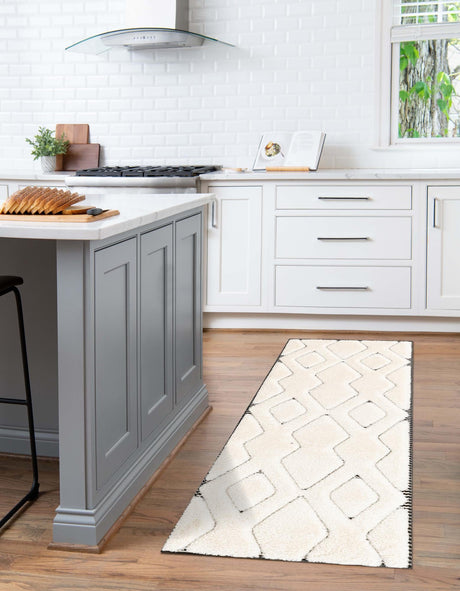 Ivory White 2' 7 x 12' Prismatic Runner Area Rug Modern Geometric Unique Design Carpet for Contemporary Interior Home Decorating for Sale at Rug Engine