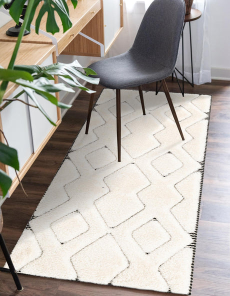 Ivory White 2' 7 x 8' Prismatic Runner Area Rug Modern Geometric Unique Design Carpet for Contemporary Interior Home Decorating for Sale at Rug Engine