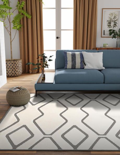 Ivory White 7' 10 x 7' 10 Prismatic Square Area Rug Modern Geometric Unique Design Carpet for Contemporary Interior Home Decorating for Sale at Rug Engine