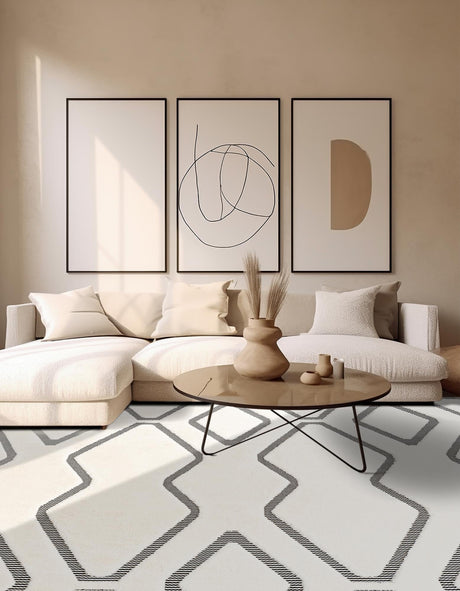 Ivory White 7' 10 x 7' 10 Prismatic Square Area Rug Modern Geometric Unique Design Carpet for Contemporary Interior Home Decorating for Sale at Rug Engine