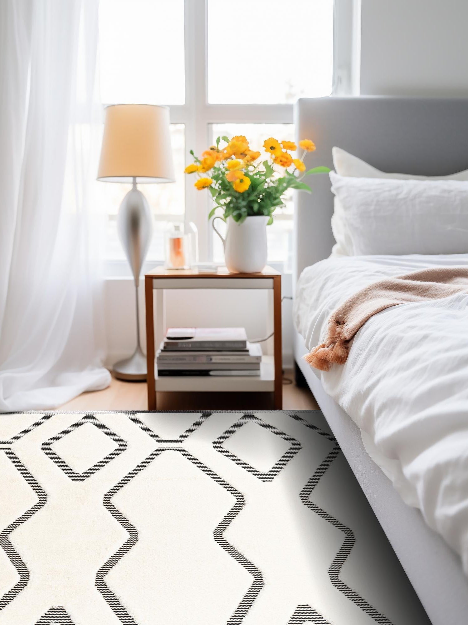 Ivory White 10' x 10' Prismatic Square Area Rug Modern Geometric Unique Design Carpet for Contemporary Interior Home Decorating for Sale at Rug Engine