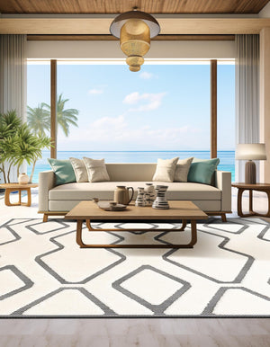 Ivory White 7' 10 x 7' 10 Prismatic Square Area Rug Modern Geometric Unique Design Carpet for Contemporary Interior Home Decorating for Sale at Rug Engine