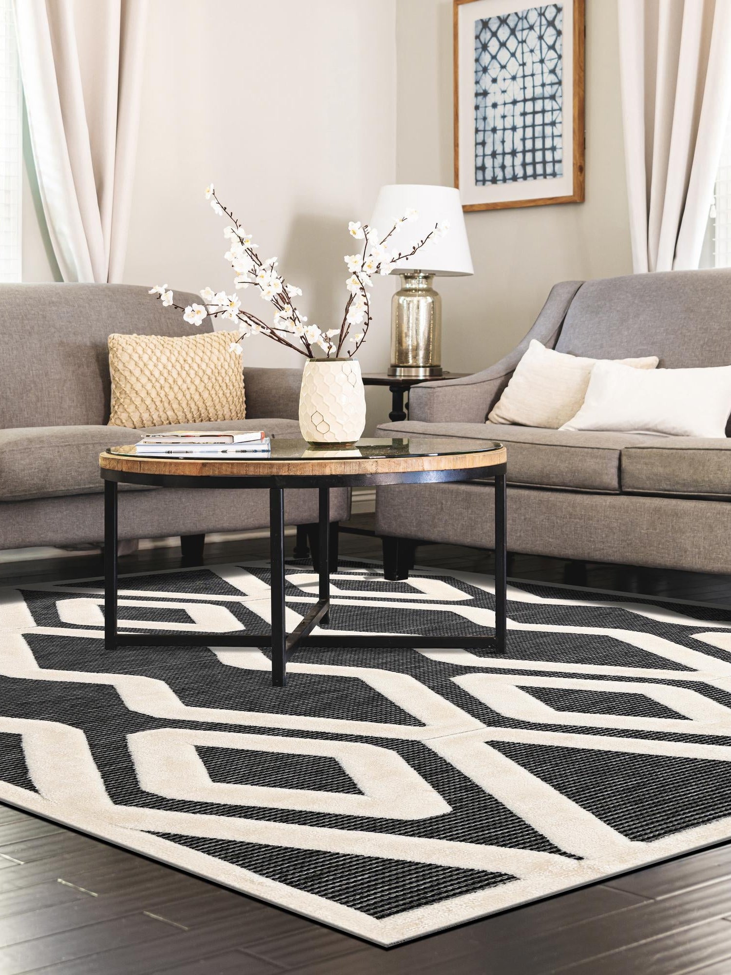 Gray 6' 1 x 9' Prismatic Rectangle Area Rug Modern Geometric Unique Design Carpet for Contemporary Interior Home Decorating for Sale at Rug Engine