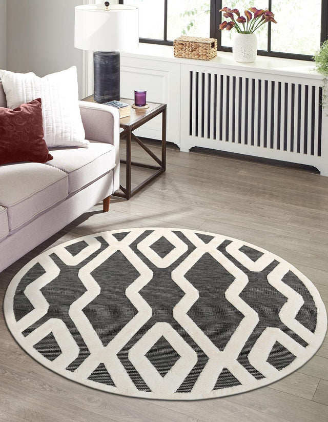 Gray 6' 1 x 6' 1 Prismatic Round Area Rug Modern Geometric Unique Design Carpet for Contemporary Interior Home Decorating for Sale at Rug Engine