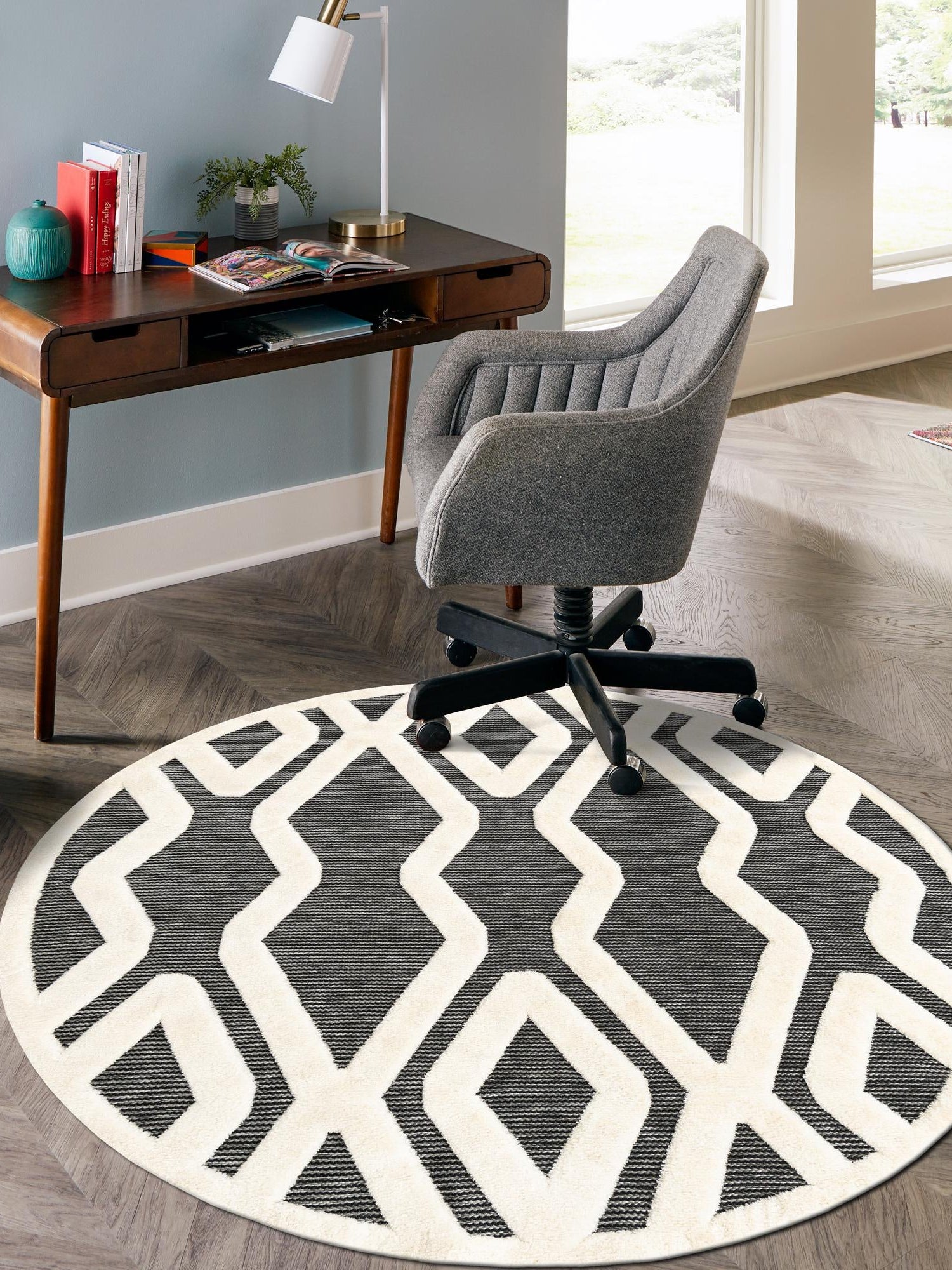Gray 3' 1 x 3' 1 Prismatic Round Area Rug Modern Geometric Unique Design Carpet for Contemporary Interior Home Decorating for Sale at Rug Engine