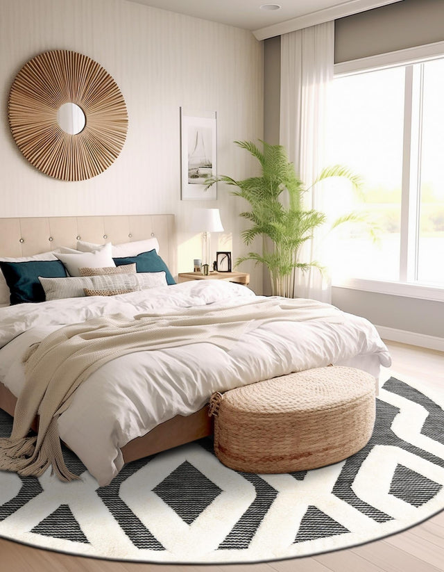 Gray 6' 1 x 6' 1 Prismatic Round Area Rug Modern Geometric Unique Design Carpet for Contemporary Interior Home Decorating for Sale at Rug Engine