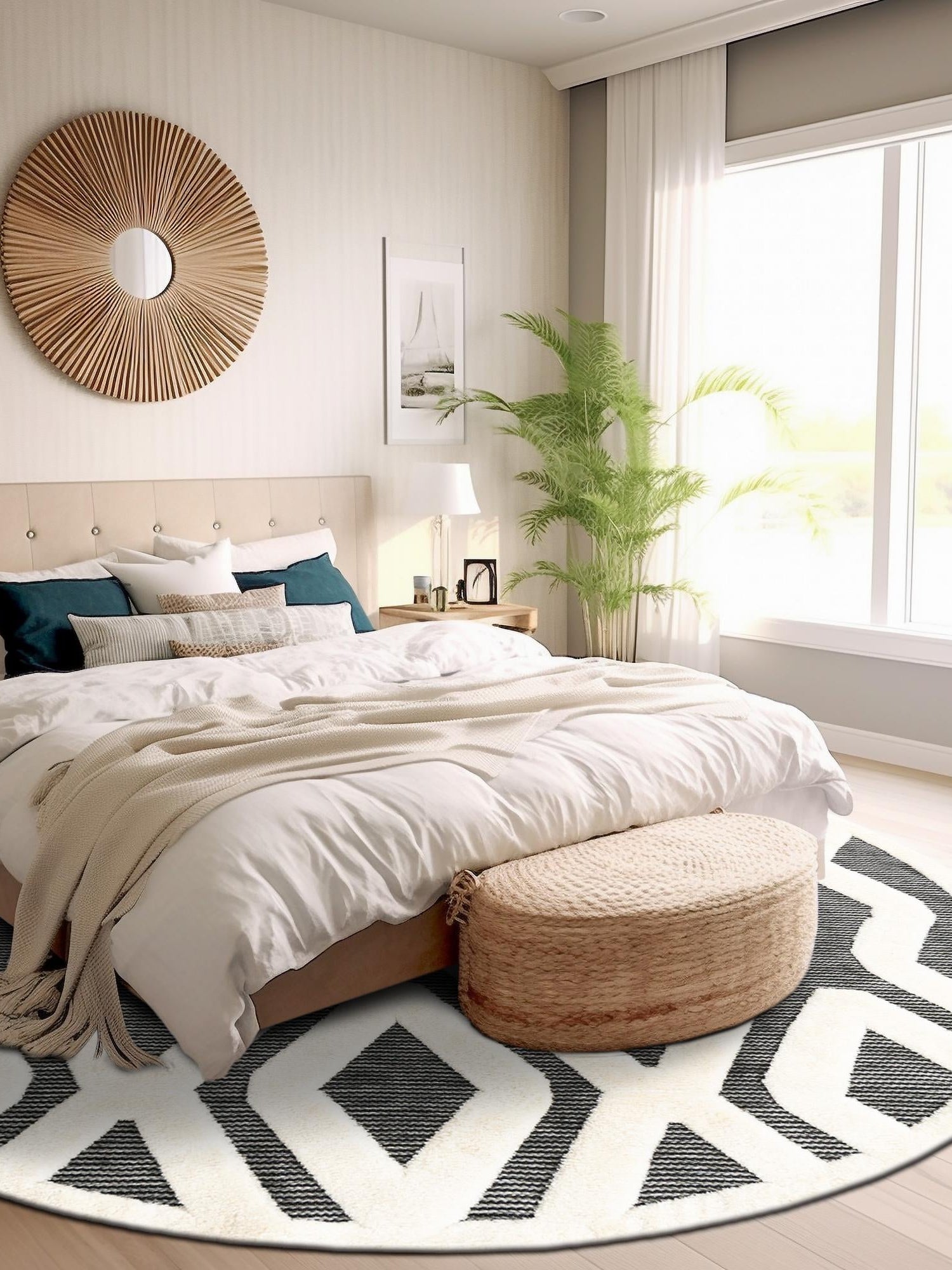 Gray 7' 10 x 7' 10 Prismatic Round Area Rug Modern Geometric Unique Design Carpet for Contemporary Interior Home Decorating for Sale at Rug Engine