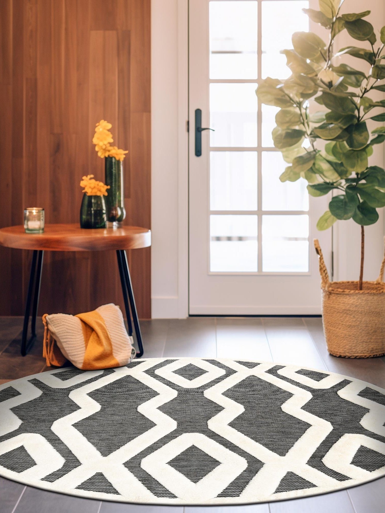 Gray 7' 10 x 7' 10 Prismatic Round Area Rug Modern Geometric Unique Design Carpet for Contemporary Interior Home Decorating for Sale at Rug Engine
