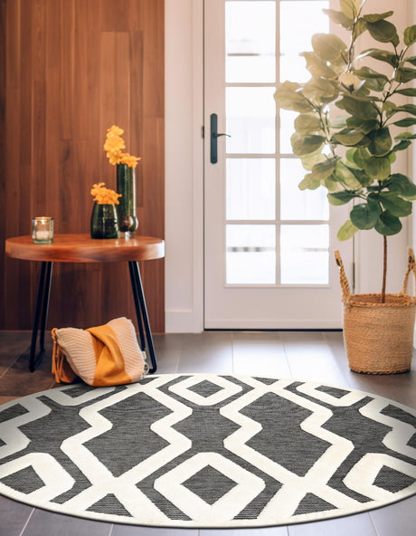 Gray 7' 10 x 7' 10 Prismatic Round Area Rug Modern Geometric Unique Design Carpet for Contemporary Interior Home Decorating for Sale at Rug Engine