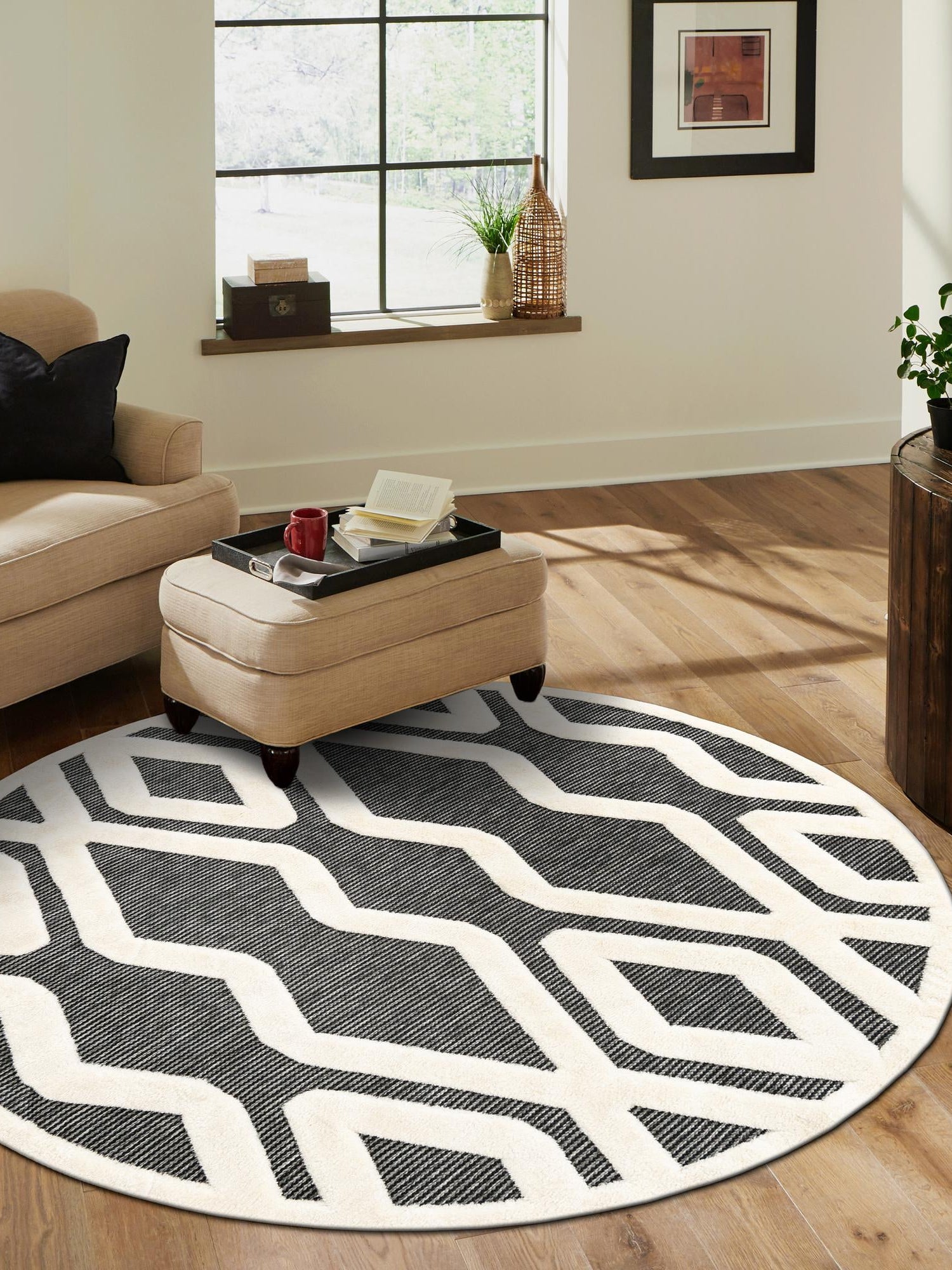 Gray 3' 1 x 3' 1 Prismatic Round Area Rug Modern Geometric Unique Design Carpet for Contemporary Interior Home Decorating for Sale at Rug Engine