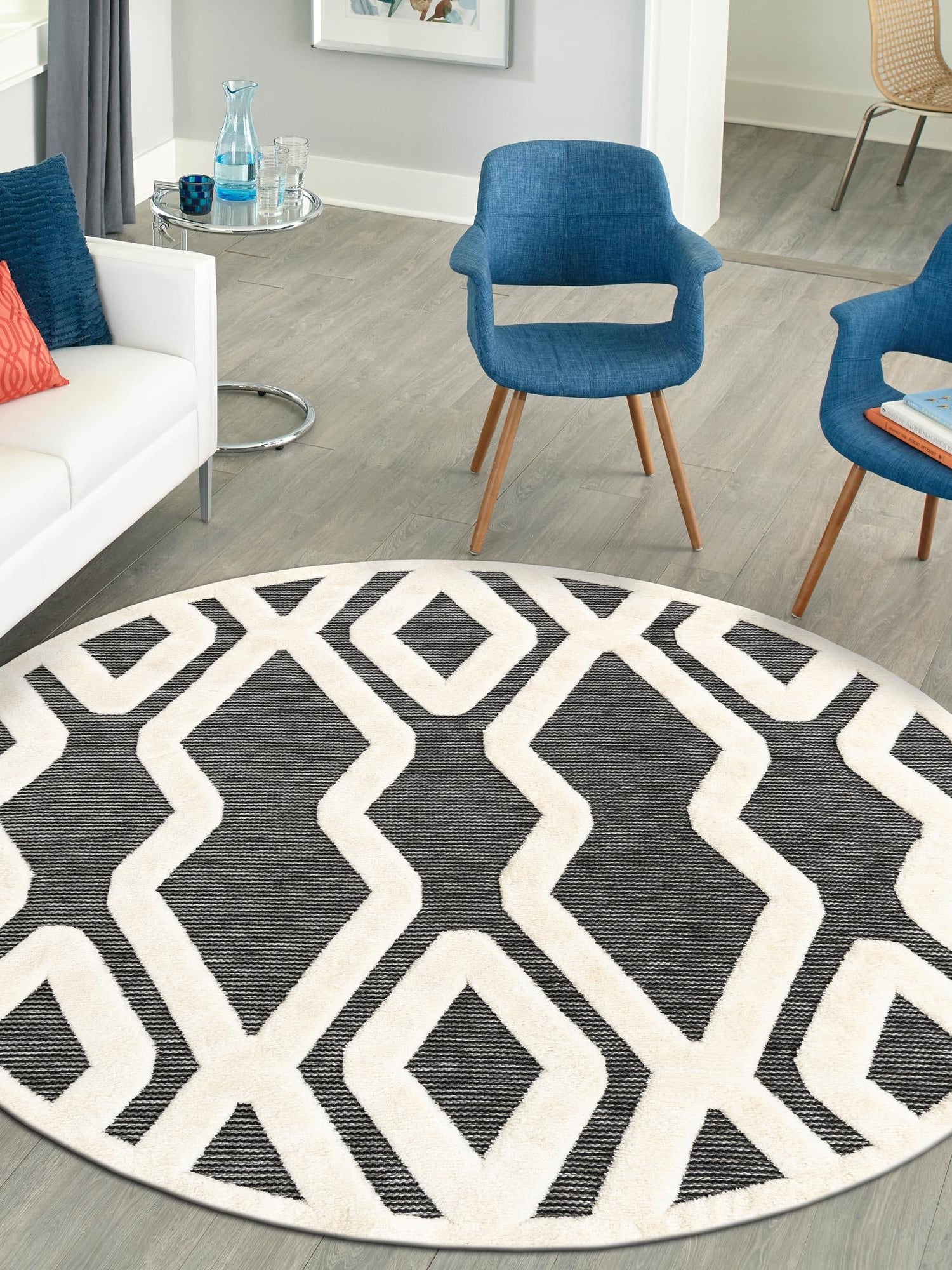 Gray 7' 10 x 7' 10 Prismatic Round Area Rug Modern Geometric Unique Design Carpet for Contemporary Interior Home Decorating for Sale at Rug Engine
